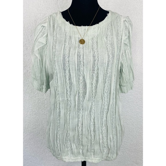 SECOND STORY • Mint Ruffled Lace Short Sleeve Blouse - Picture 1 of 10